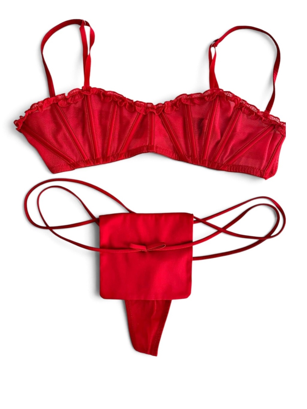 La Perla Limited Edition Red Lace-Trim Bralette & Strappy G-String Set